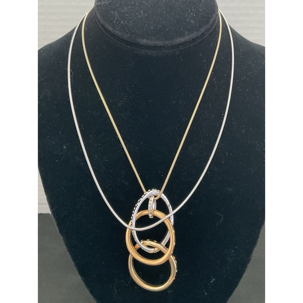 vintage Swarovski two-strand crystal modernist hoop necklace Gold & Silver Tone